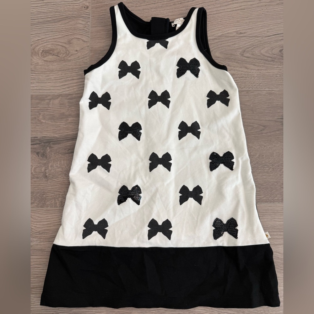 Kate Spade Girls Size 7 Black and White Dress with Sequin Bow Detail - LIKE NEW